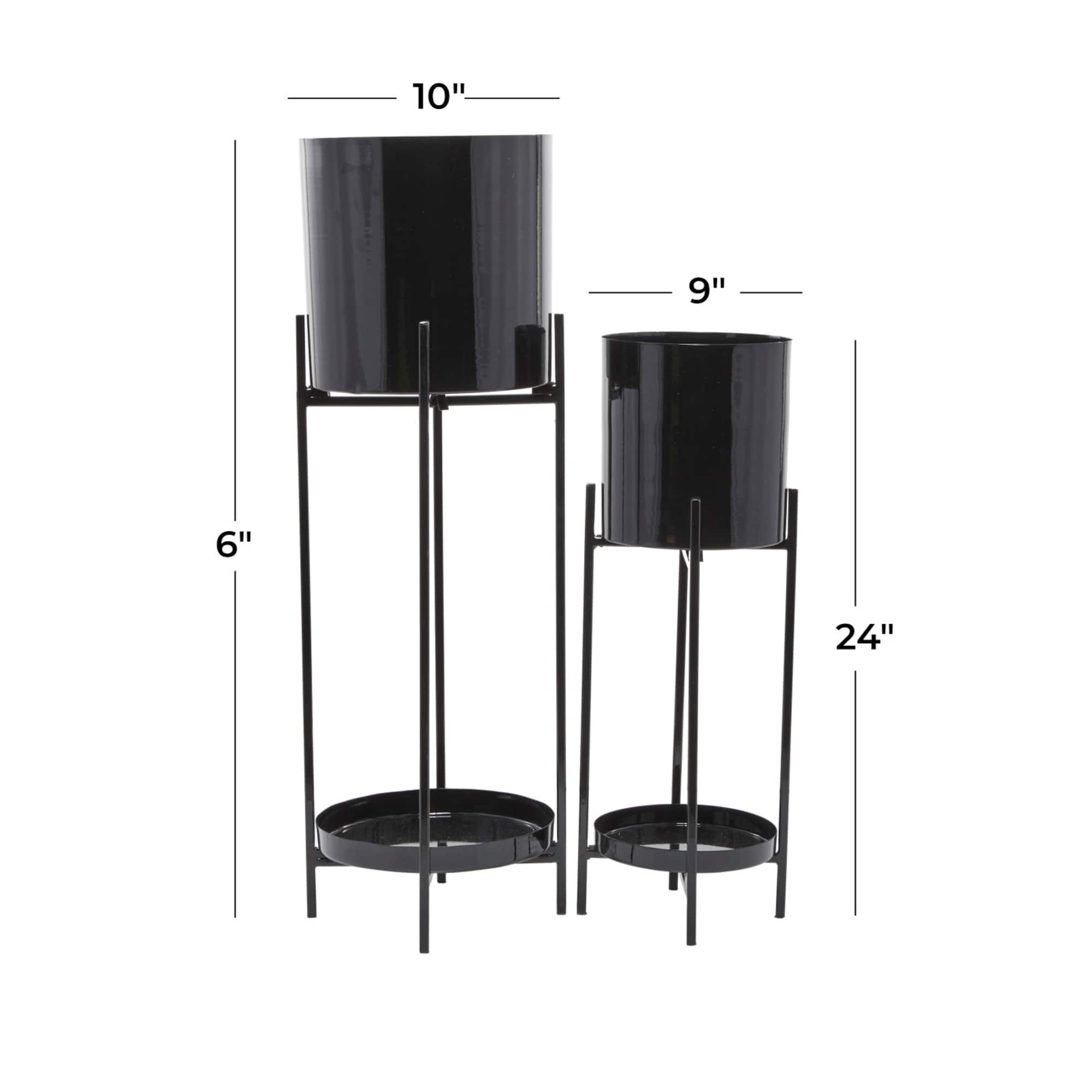 Black Contemporary Planter, Set of 2" 24", 32"